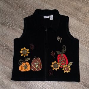 Vintage blair Black Vest with Pumpkin and Sunflower Design size large Halloween